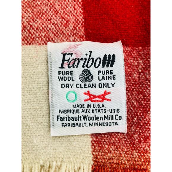 Faribault Woolen Mill Blanket Throw Plaid Fringed Blue Orange Cream FLAWS USA Wo - Picture 7 of 11